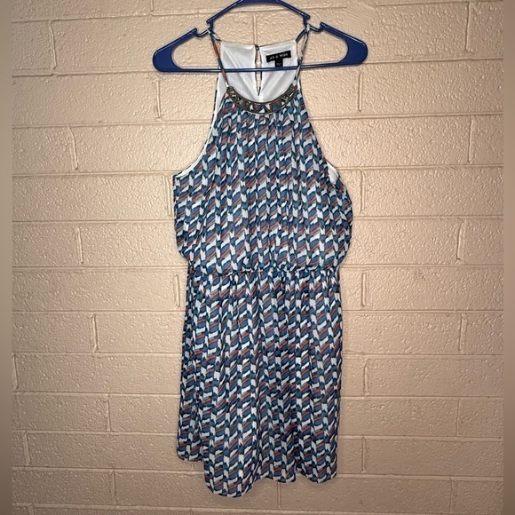 As U Wish Dresses & Skirts - As U Wish Geometric Halter Mini Dress - Blue and White